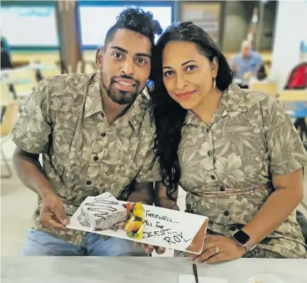  ??  ?? Roy Krishna with wife Naziah Ali-Krishna at the Nadi Internatio­nal Airport on August 22, 2019.