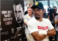  ?? AP PHOTO BY JOHN PYE ?? Manny Pacquiao speaks to the media in Brisbane, Tuesday.