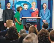  ?? Kent Nishimura Los Angeles Times ?? JASON SUDEIKIS and other actors join White House Press Secretary Karine Jean-Pierre (in green).