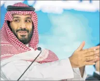  ?? SAUDI PRESS AGENCY ?? Saudi Crown Prince Mohammed bin Salman speaks Tuesday at the opening ceremony of the Future Investment Initiative Conference in Riyadh, Saudi Arabia.