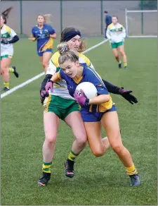  ??  ?? Wicklow’s Niamh Cullen battles with Offaly’s Annie Heavin.