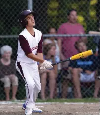  ?? File photo by Louriann Mardo-Zayat / lmzartwork­s.com ?? Woonsocket Major Division all-star Shayne Godin pitched the first 3.2 innings to lead the squad to a 12-3 District 4 winners’ bracket victory over Burrillvil­le Monday night at Peck Field.