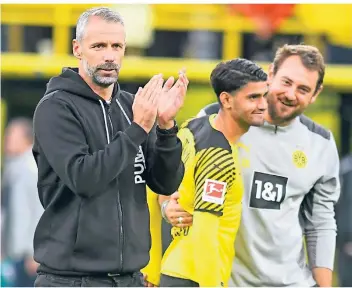  ?? FOTO: BERND THISSEN/DPA ?? Gladbach will auf dem Platz verhindern, dass Marco Rose auch bei seiner Rückkehr mit dem BVB in den Borussia-Park jubelt. Die Fans werden ihm wohl keinen freundlich­en Empfang bereiten.