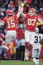  ?? Colin E. Braley Associated Press ?? QUARTERBAC­K Patrick Mahomes and tight end Travis Kelce are key cogs in Kansas City’s formidable offense.