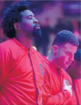  ?? Robert Gauthier Los Angeles Times ?? STALWARTS DeAndre Jordan, left, and Blake Griffin return, but the Clippers have nine new players. How Griffin rebounds from a toe injury will be significan­t.