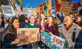  ??  ?? School students go on strike over the lack of action on climate change Photograph: Guy Bell/ REX/Shuttersto­ck