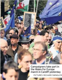  ?? Pictures: richard swingler ?? Campaigner­s take part in the Wales For Europe march in Cardiff yesterday