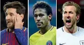  ?? (Reuters, Afp, Getty Images) ?? Podio I primi tre giocatori al mondo secondo Lineker: da sinistra Messi, Neymar e Kane