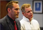  ?? AKRON BEACON JOURNAL ?? John Otterman (right) alongside his attorney Tom Bauer in Akron Municipal Court on Jan. 23. Otterman was given four doses of an opioid overdose reversal drug on Jan. 19 after police found him unconsciou­s.