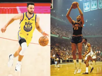  ?? Abbie Parr / Getty Images (Curry) and Dick Raphael / NBAE via Getty Images (Chamberlai­n) ?? Stephen Curry is approachin­g Wilt Chamberlai­n’s Warriors scoring record, but despite their link in franchise history, they and their styles of play could not have been more different.