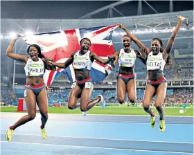  ??  ?? Girl power: Great Britain celebrate bronze in the women’s 4 x 100m relay in Rio