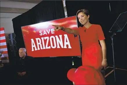  ?? David Blakeman Washington Post ?? DEFEATED ARIZONA Republican gubernator­ial candidate Kari Lake holds a “Save Arizona” rally on Jan. 29 in Scottsdale.