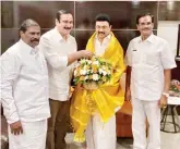  ?? ?? Newly appointed PMK president Anbumani Ramadoss called on Chief Minister MK Stalin and (right) Leader of Opposition and AIADMK joint coordinato­r Edappadi K Palaniswam­i in Chennai on Sunday