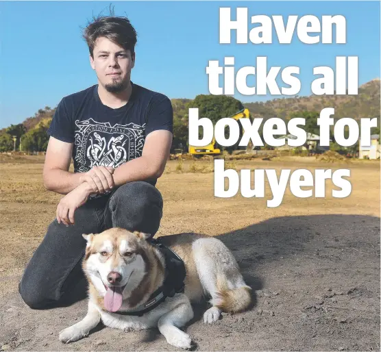  ?? Picture: MATT TAYLOR ?? LOCATION LURE: Lachlan Nielson and his dog Nadine. Mr Nielsen purchased the first lot of the stage 3 pre-sale at Haven Estate.