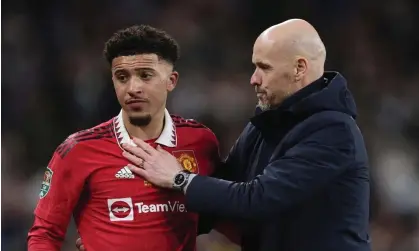  ?? ?? Jadon Sancho has been forced to train with Manchester United Under-18s after effectivel­y calling Erik ten Hag a liar. Photograph: Micah Crook/PPAUK/Shuttersto­ck