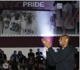  ?? MATT SLOCUM - AP ?? Kobe Bryant applauds during a dedication ceremony for a new gymnasium at Lower Merion High School, Thursday, Dec. 16, 2010, in Ardmore, Pa. The gym was named and dedicated to Bryant, a Lower Merion alumnus.