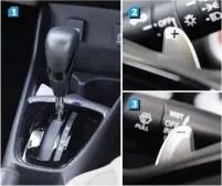  ??  ?? 1. CVT option available in both petrol and diesel trims. 2&3. Paddleshif­ters are a welcome sight though they are only offered in the petrol car