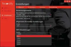  ??  ?? Recordify kann Songs in unterschie­dlichen Formaten und Qualitätss­tufen mitschneid­en. Die gewünschte­n Einstellun­gen legen Sie unter „Einstellun­gen - &gt; Konvertier­ung“fest.