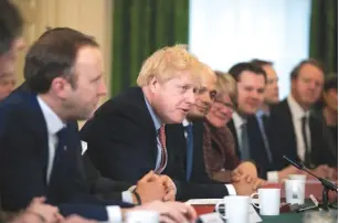  ?? (Reuters) ?? BRITAIN’S PRIME MINISTER Boris Johnson speaks during his first cabinet meeting since the general election, inside 10 Downing Street yesterday.