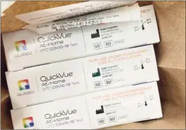  ?? Meghan Friedmann / Hearst Connecticu­t Media ?? QuickVue COVID-19 tests purchased Wednesday at CVS on Whalley Avenue in New Haven.