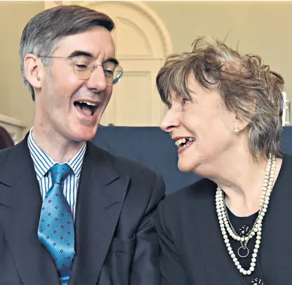  ??  ?? Jacob Rees-mogg attends a Brexit event hosted by Leave Means Leave in central London yesterday, accompanie­d by Gillian Rees-mogg, his mother