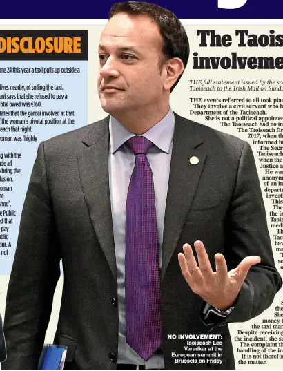  ??  ?? no involvemen­t: Taoiseach Leo Varadkar at the European summit in Brussels on Friday