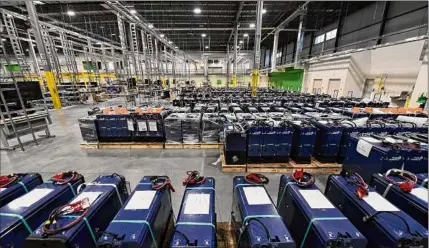  ?? Will Waldron / Times Union ?? Fuel cells are ready for shipment at Plug Power’s new manufactur­ing facility, during a ribbon-cutting event last week in Slingerlan­ds.