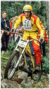  ??  ?? With talk of a radical new Ossa trials model Mick Andrews returned to the world rounds in the latter part of the year with the machine sporting a yellow fuel tank as opposed to the traditiona­l green. Little did we know at this point that the new model would be the yellow Gripper in 1980!