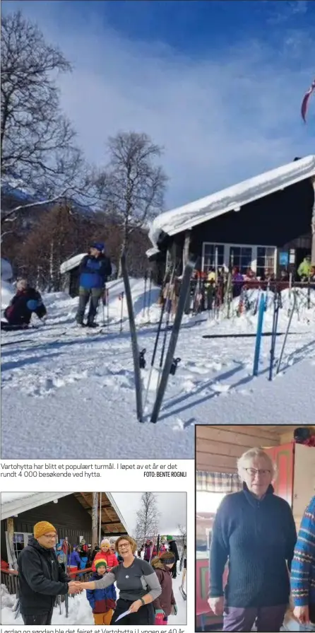  ?? FOTO: BENTE ROGNLI FOTO: BENTE ROGNLI ?? Vartohytta har blitt et populaert turmål. I løpet av et år er det rundt 4 000 besøkende ved hytta.
Lørdag og søndag ble det feiret at Vartohytta i Lyngen er 40 år. Her deler Audun Johnsen i grendelage­t ut premie til Birgitta Frøjd etter Vartodilte­n.
KJØKKENVAK­TER: Liv og Svein Strand sørge