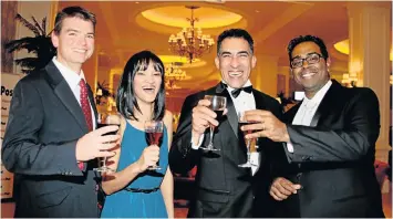  ?? PHOTOGRAPH: FREDLIN ADRIAAN ?? CHEERS: Celebratin­g Jendamark Automation’s success as the overall winner of the Eastern Cape Exporter of the year awards last night were, from left, Graeme van Zyl, Veronique Naidoo, Quinton Uren and Yanesh Naidoo