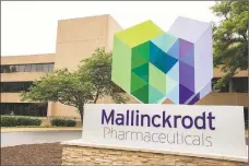  ?? Associated Press file photo ?? The Mallinckro­dt Pharmaceut­icals office in St. Louis. The generic drugmaker Mallinckro­dt has a tentative $1.6 billion deal to settle lawsuits over its role in the U.S. opioid crisis, it announced Tuesday. The deal is intended to end hundreds of lawsuits faced by the company over opioids.
From page A12