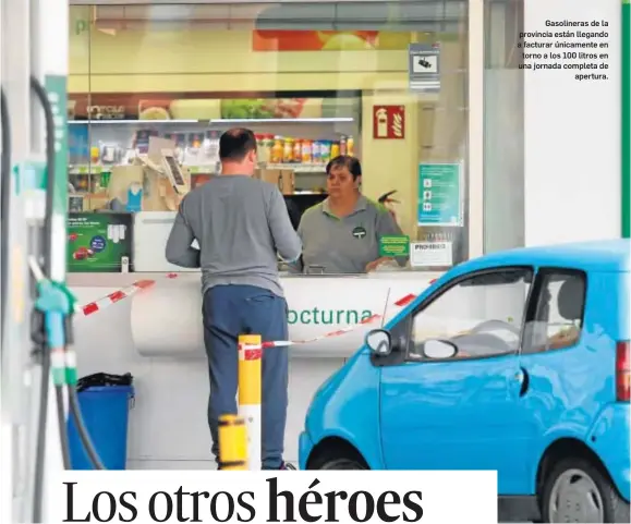  ?? FIRMA FOTÓGRAFO ?? Gasolinera­s de la provincia están llegando a facturar únicamente en
torno a los 100 litros en una jornada completa de
apertura.