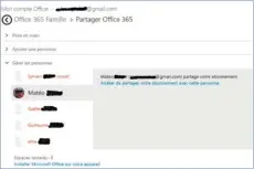  ??  ?? Gérer les personnes avec qui vous souhaitez partager Office 365 et stopper le partage ainsi que les accès aux services associés à tout moment en deux clics de souris.