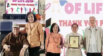  ?? BIRTHDAY LADY. Dr. Mila Espina with hubby Sonny E. At right, Mila with Hall of Fame awardee Ret. Rev. Msgr. Roberto Alesna and Ambassador Frank Benedicto. ??