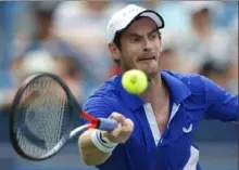  ?? Associated Press ?? Playing for the first time since January, Andy Murray fell Monday to Richard Gasquet in straight sets in the first round of the Western & Southern Open in Mason, Ohio.