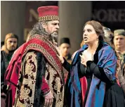  ??  ?? Intrigue: Carlos Alvarez as Simon Boccanegra and Hrachuhi Bassenz as Amelia Grimaldi in Verdi’s opera