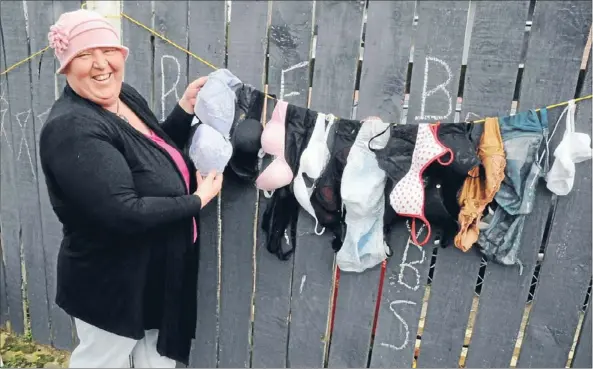  ?? Photo: TALIA CARLISLE ?? Bra collection: Porirua resident Chrissy Leggott with her bra fence in Kokiri Cres.