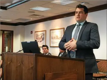  ?? ERIC DEVLIN — DIGITAL FIRST MEDIA ?? Tom Bonner, capital project program director, outlines the plan for a $281 million county campus redevelopm­ent project moving forward in Norristown during the March 16 commission­ers meeting.