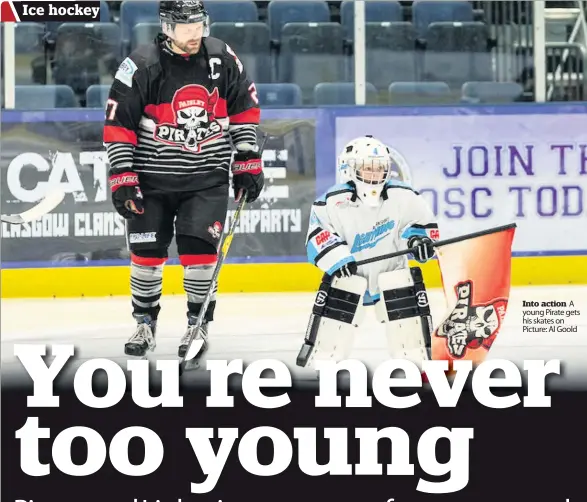  ??  ?? Into action A young Pirate gets his skates on Picture: Al Goold