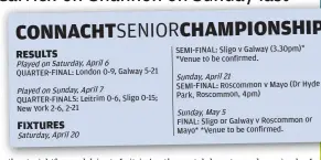  ?? ?? FINAL: Sligo or Galway v Roscommon or Mayo* *Venue to be confirmed.