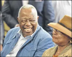  ?? HYOSUB SHIN / HSHIN@AJC.COM ?? Hank Aaron and his wife, Billye, attend a ceremony at SunTrust Park as the Braves announce tributes to former executive Bill Lucas.