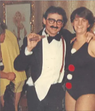  ??  ?? Clockwise from top: Brian Beacom at a Halloween party dressed as Groucho Marx; Ann Fotheringh­am as Cleopatra; and Susan Swarbrick as Little Bo Peep with her father