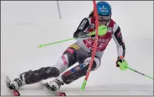  ?? (AP/Lehtikuva/Jussi Nukari) ?? Petra Vlhova competes during the first run of the FIS Alpine Ski World Cup women’s slalom race Sunday at the Levi ski resort in Finland. Vlhova earned her second victory in two days and fifth in a row in slalom.