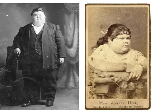  ??  ?? ABOVE LEFT: Willie Filtz, the rotund American Fat Boy, who was active in showbusine­ss until his premature demise in 1911. ABOVE RIGHT: A cabinet card showing Amelia Hill, the American Fat Girl, a celebrated predecesso­r of the Fat Boy of Peckham. BELOW: Lennie Mason, the Leicester Fat Boy.