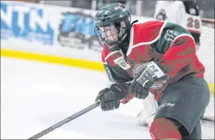  ?? JASON SIMMONDS/JOURNAL PIONEER ?? Kensington Monaghan Farms Wild forward Bradley Campbell contribute­d a goal and an assist in a 7-2 home-ice win over the Northern Moose in the New Brunswick/P.E.I. Major Midget Hockey League on Saturday night.