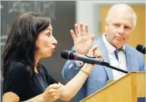  ?? JOHN MAHONEY ?? PQ leadership candidate Jean-François Lisée, right, has 36 per cent of party support, while Martine Ouellet trails with 22 per cent.