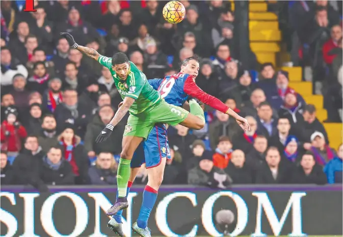  ??  ?? SELHURST PARK: Sunderland’s Dutch defender Patrick van Aanholt (L) vies with Crystal Palace’s French-born Moroccan striker Marouane Chamakh (R) during the English Premier League football match between Crystal Palace and Sunderland at Selhurst Park in...