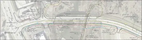  ?? Image provided by the city of Bella Vista ?? A proposed plan for the Mercy Way expansion overlaid on satellite imagery shows a widened road, a greenway expansion that runs alonside the widened bridge and a hard right turn onto U.S. Highway 71’s northbound lane to replace the current merge lane, which Community Developmen­t Services director Doug Tapp said has seen multiple accidents.