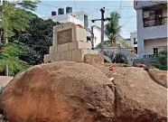  ?? —DC ?? A view of the partially demolished General JN Chaudhuri foundation stone at the Defence Colony in Sainikpuri on Friday.