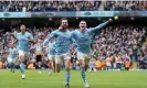  ?? Manchester City FC/Getty Images ?? Goalscorer­s Bernardo Silva (left) and Phil Foden embrace after Manchester City take a 2-0 lead. Photograph: Tom Flathers/